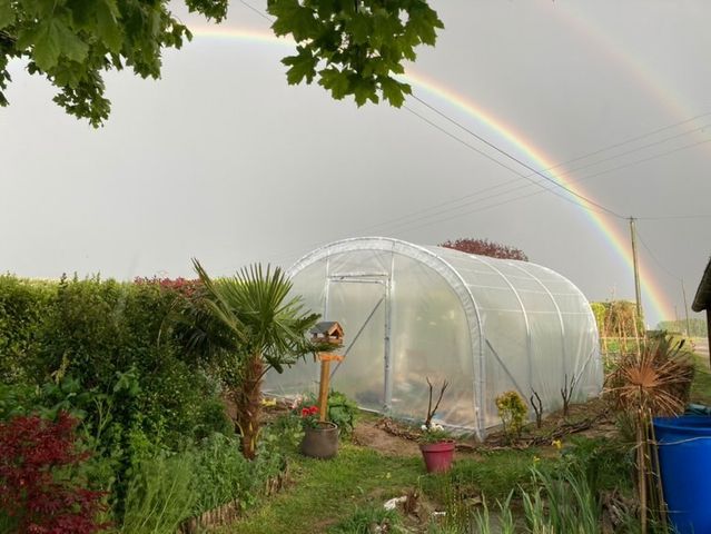 Serre de jardin sous la pluie